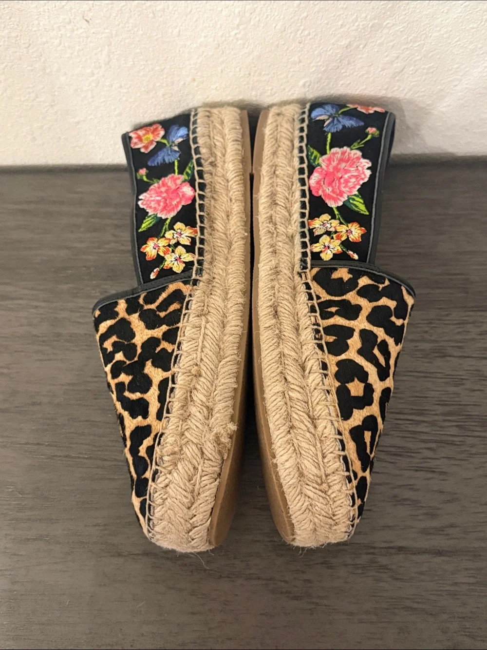 Johnny Was Garden Leopard Cheetah Espadrille Embroidered Floral Flats Size 10M